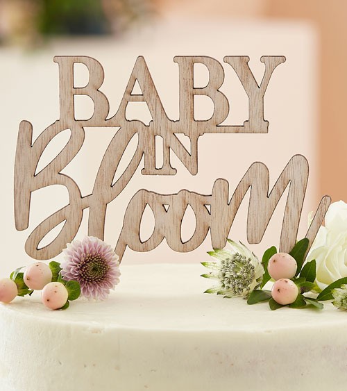 Cake-Topper aus Holz "Baby in Bloom"