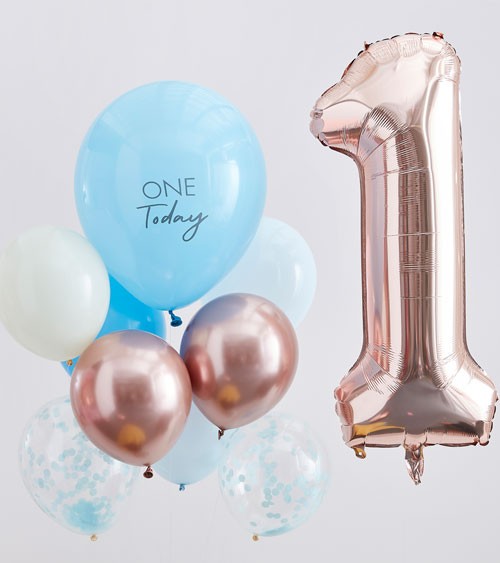 1. Geburtstag Ballon-Set mit Zahlenballon - blau - 10-teilig