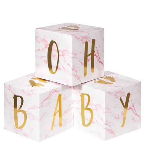 Babywürfel aus Pappe "Oh Baby" - marble rosa - 3-teilig