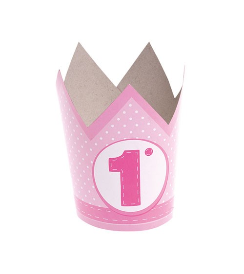 Krone aus Papier "1. Geburtstag" - rosa - 6 Stück