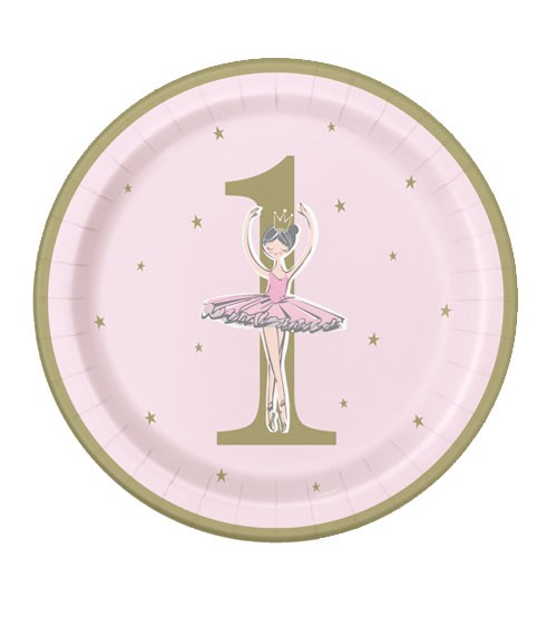 Pappteller "Ballerina - 1. Geburtstag" - 8 Stück