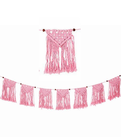 Makramee-Wimpelgirlande "Boho" - pink - 1,3 m