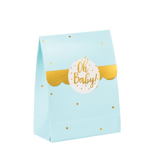 Geschenkboxen "Oh Baby" mit Sticker - blau & gold - 8 Stück