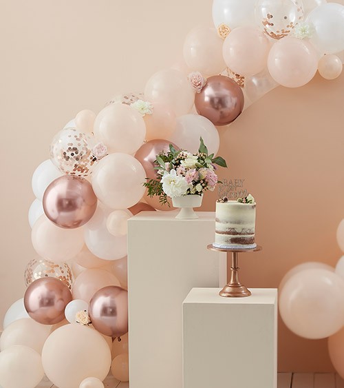 Ballongirlanden-Set mit Kunstblumen - pfirsich, rosegold - 76-teilig