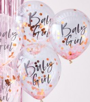 Transparente Ballons mit Konfetti "Baby Girl" - 5 Stück