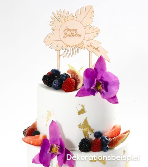 Dein Cake-Topper "Tropical Birthday" aus Holz - Wunschtext