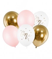 Luftballon-Set "One" - rosa - 6-teilig