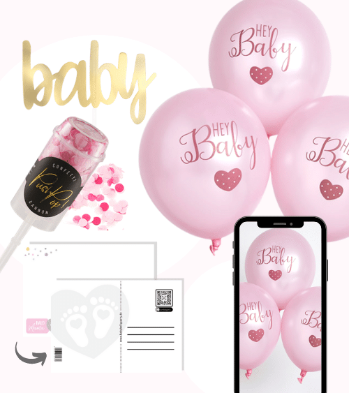 Virtuelle Babyparty Set mit Luftballons - rosa - 9-teilig