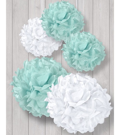 Pom Pom Set - mint/weiß - 5-teilig