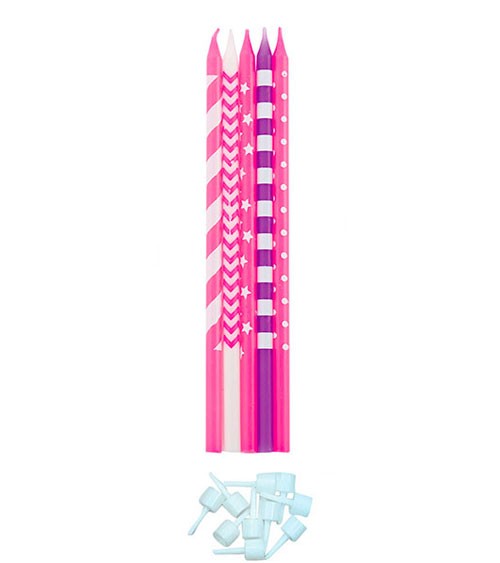 Lange Kuchenkerzen - Farbmix Pink - 15,5 cm - 10 Stück