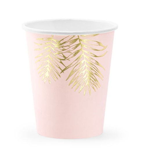 Pappbecher mit goldenen Palmblättern - rosa - 6 Stück