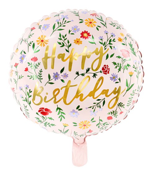 Runder Folienballon mit Blumen "Happy Birthday" - 43 cm
