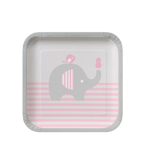 Kleine Pappteller "Kleiner Elefant - rosa" - 8 Stück