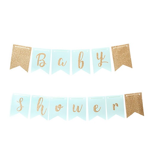 Baby Shower Girlande mit Glitzer - hellblau - 3,5 m