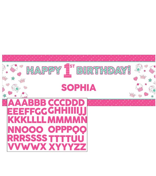 Individualisierbarer Partybanner "Happy One - pink" - 152 x 50,8 cm