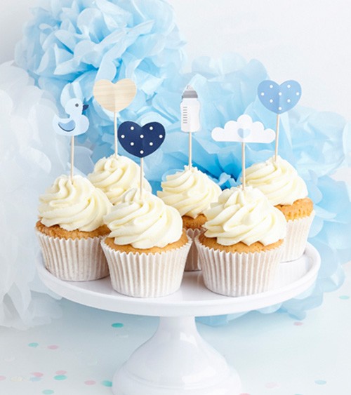 Cake-Picks "Oh Baby" - blau - 6-teilig