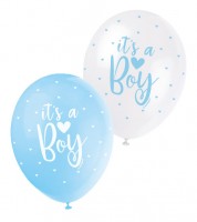 Perlmutt-Luftballon-Set "It's a Boy" - hellblau/weiß - 30 cm - 5 Stück