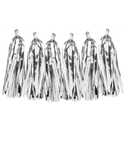 DIY Tassel-Girlande - metallic silber - 1,5 m