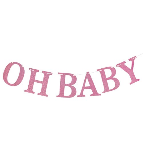 DIY Girlande mit Glitzer "Oh Baby" - rosa - 3 m