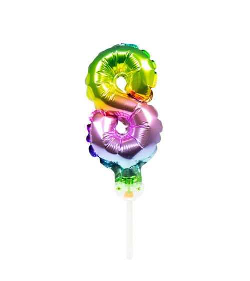 Mini-Zahl-Folienballon "8"- rainbow - 13 cm