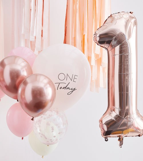 1. Geburtstag Ballon-Set mit Zahlenballon - rosa - 10-teilig