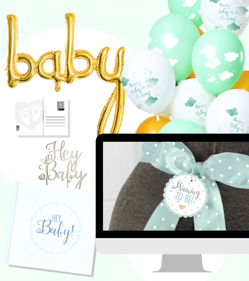 Virtuelle Babyparty Set "Mummy to be - mint" - 17-teilig